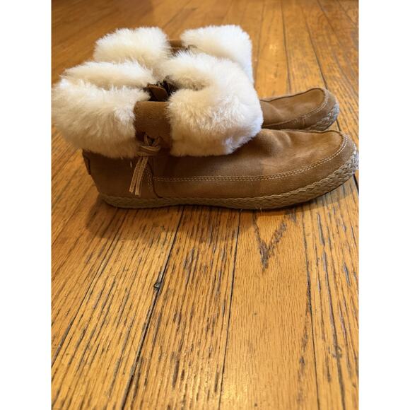 UGG Elowen Boots Womens Size 9 Brown Suede Shearling Fur Cuff Zip Ankle - Picture 2 of 8